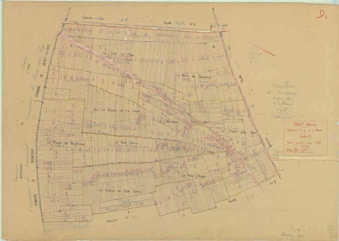 Cormicy (51171). Section D1 échelle 1/2500, plan mis à jour pour 1937, plan non régulier (papier).