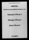 Fresnes. Naissances, mariages, décès 1793-an X