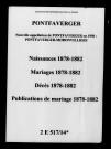 Pontfaverger. Naissances, mariages, décès, publications de mariage 1878-1882
