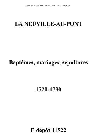 Neuville-au-Pont (La). Baptêmes, mariages, sépultures 1720-1730