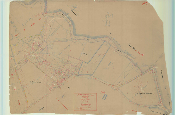 Champigny (51118). Section A3 échelle 1/1250, plan mis à jour pour 1934, plan non régulier (papier).
