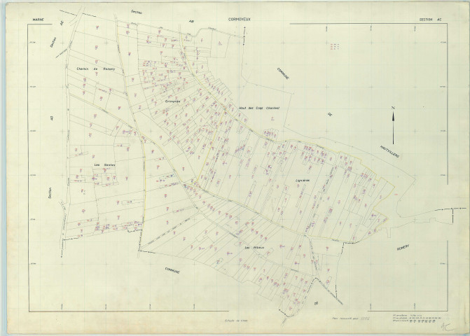 Cormoyeux (51173). Section AC échelle 1/1000, plan renouvelé pour 1966, plan régulier (papier armé).