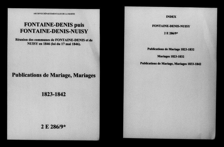 Fontaine-Denis. Publications de mariage, mariages 1823-1842