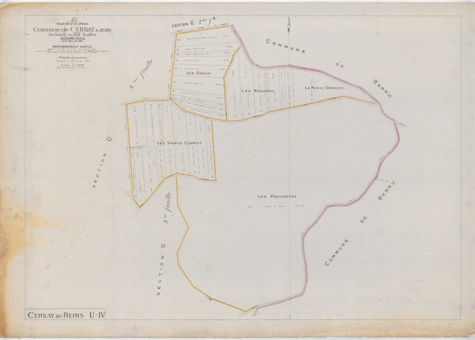 Cernay-lès-Reims (51105). Section U4 2 échelle 1/1250, plan remembré pour 1926, plan non régulier (papier).
