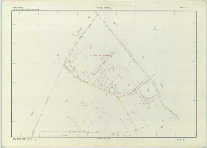 Hans (51283). Section ZN échelle 1/2000, plan remembré pour 1974, plan régulier (papier armé)