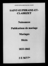 Saint-Euphraise-et-Clairizet. Naissances, publications de mariage, mariages, décès 1833-1842