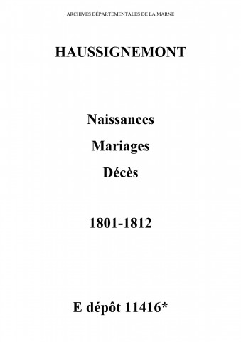 Haussignémont. Naissances, mariages, décès 1801-1812