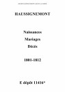 Haussignémont. Naissances, mariages, décès 1801-1812