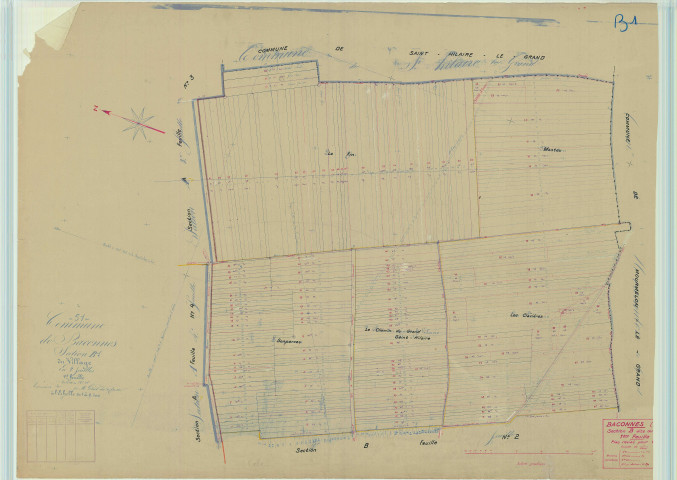 Baconnes (51031). Section B1 échelle 1/2500, plan mis à jour pour 1939, plan non régulier (papier).
