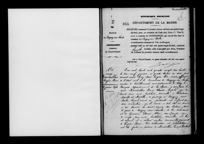 Pargny-sur-Saulx. Naissances, mariages, décès et tables décennales des naissances, mariages, décès 1893-1902
