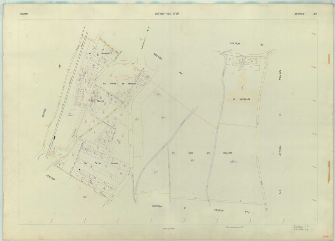 Avenay-Val-d'Or (51028). Section AH échelle 1/1000, plan renouvelé pour 1961, plan régulier (papier armé).