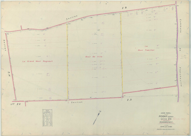 Pogny (51436). Section ZC échelle 1/2000, plan remembré pour 1962, plan régulier (papier armé)