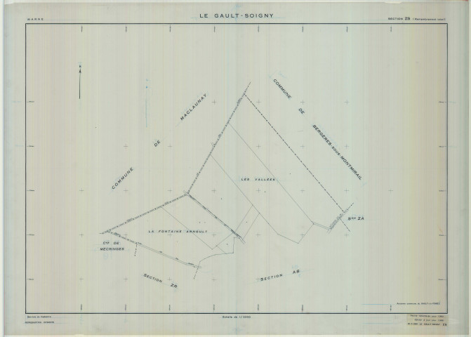 Gault-Soigny (Le) (51264). Section ZS échelle 1/2000, plan remembré pour 01/01/1962, régulier avant 20/03/1980 (calque)
