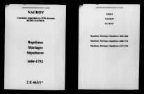 Nauroy. Baptêmes, mariages, sépultures 1684-1792