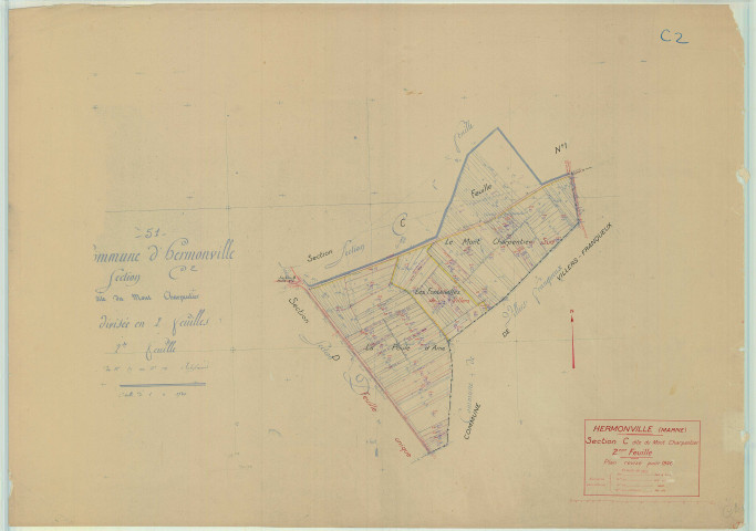 Hermonville (51291). Section C2 échelle 1/2500, plan mis à jour pour 1946, plan non régulier (papier).