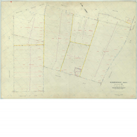 Warmeriville (51660). Section ZI échelle 1/2000, plan remembré pour 1974, plan régulier (papier armé).