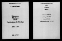 Vandières. Naissances, mariages, décès, publications de mariage 1873-1882