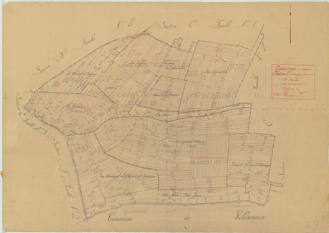 Germinon (51268). Section C3 échelle 1/2500, plan mis à jour pour 1938, plan non régulier (papier)
