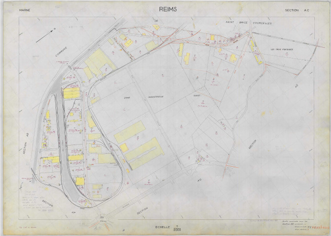 Reims (51454). Section AC échelle 1/2000, plan renouvelé pour 1968, plan régulier (papier armé).