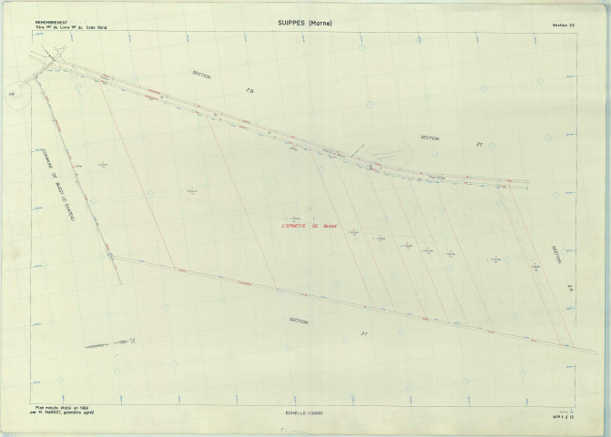 Suippes (51559). Section ZV échelle 1/2000, plan remembré pour 1969, plan régulier (papier armé)