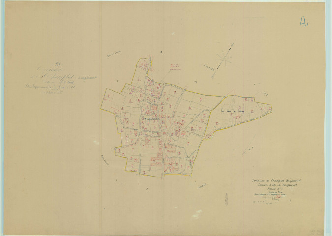 Champlat-et-Boujacourt (51120). Section A1 échelle 1/1250, plan mis à jour pour 1954, plan non régulier (papier).