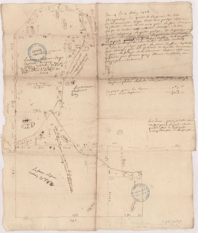 Réarpentage et plan figuré du quart de l'ancienne réserve, commune d'Oger, 1728.
