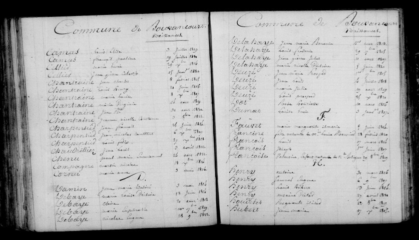 Bouvancourt. Table décennale 1813-1822