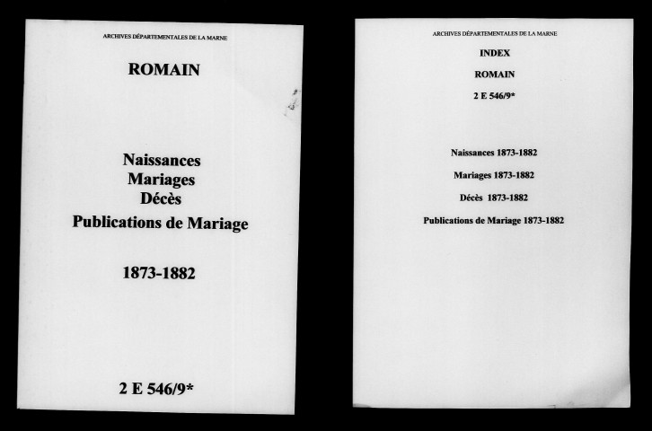 Romain. Naissances, mariages, décès, publications de mariage 1873-1882