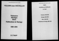 Villers-sous-Châtillon. Naissances, mariages, décès, publications de mariage 1883-1892