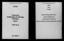 Oyes. Naissances, publications de mariage, mariages, décès 1793-an X