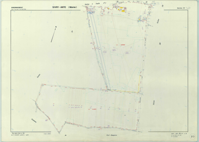 Sivry-Ante (51537). Section ZO échelle 1/2000, plan remembré pour 1982, plan régulier (papier armé)