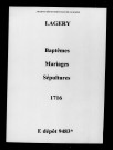 Lagery. Baptêmes, mariages, sépultures 1716