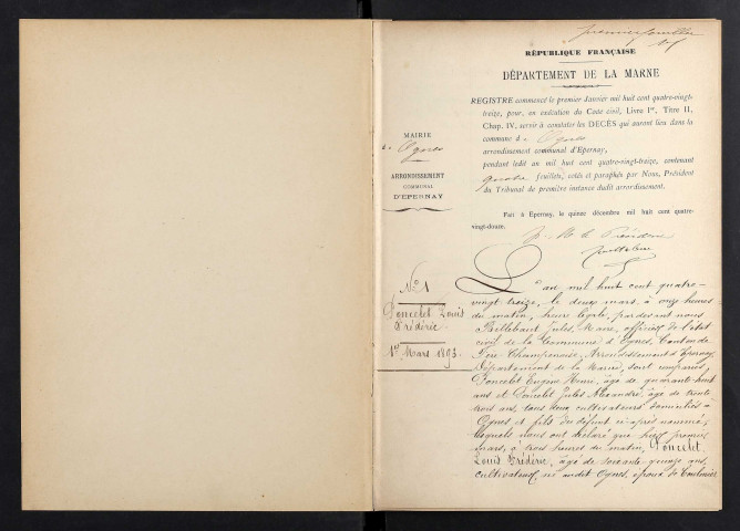 Ognes. Décès 1893-1929