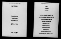 Linthes. Baptêmes, mariages, sépultures 1574-1792