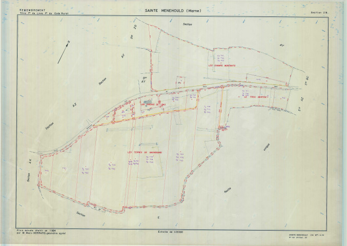 Sainte-Menehould (51507). Section ZN échelle 1/2000, plan remembré pour 1984, plan régulier (calque)