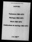 Janvry. Naissances, mariages, décès, publications de mariage 1863-1872