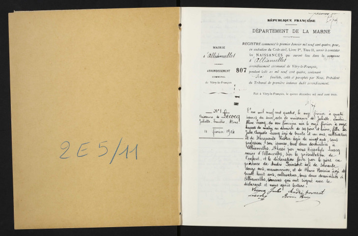 Alliancelles. Naissances, mariages, décès 1904-1912 (reconstitutions)