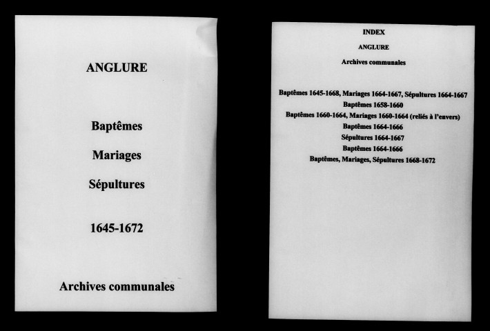 Anglure. Baptêmes, mariages, sépultures 1645-1672