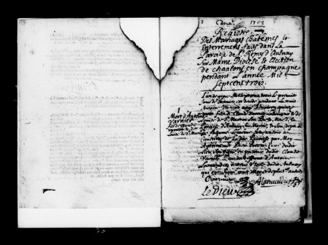 Aulnay-sur-Marne. Baptêmes, mariages, sépultures 1703-1711
