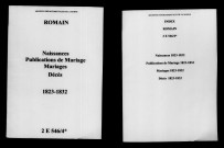 Romain. Naissances, publications de mariage, mariages, décès 1823-1832