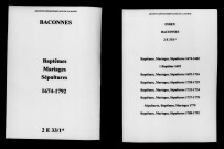 Baconnes. Baptêmes, mariages, sépultures 1674-1792