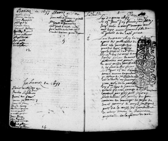 Veuve (La). Baptêmes, mariages, sépultures 1697-1699