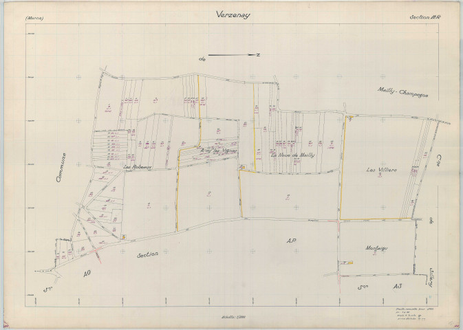 Verzenay (51613). Section AR échelle 1/1000, plan renouvelé pour 1960, plan régulier (papier armé).