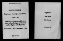 Loisy-en-Brie. Baptêmes, mariages, sépultures 1761-1792