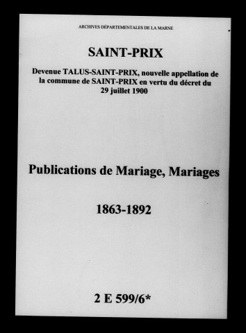 Saint-Prix. Publications de mariage, mariages 1863-1892