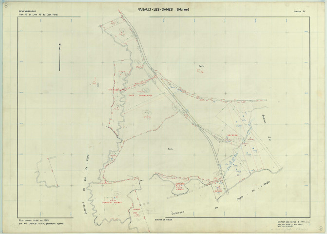 Vanault-les-Dames (51590). Section ZI échelle 1/2000, plan remembré pour 1965, plan régulier (papier armé)