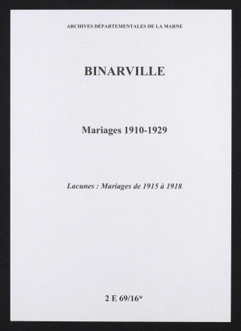 Binarville. Mariages 1910-1929