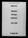 Brugny. Baptêmes, mariages, sépultures 1697-1698