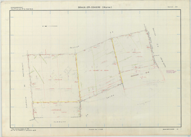Braux-Sainte-Cohière (51082). Section ZB échelle 1/2000, plan remembré pour 1960, plan régulier (papier armé)