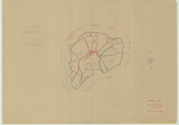 Argers (51015). Tableau d'assemblage échelle 1/10000, plan mis à jour pour 1949, plan non régulier (papier)